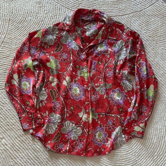 Zara Red Floral Button Down Shirt - Picture 1 of 7